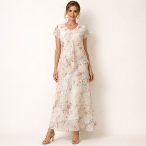 AGB Byer California Size 14 Vintage Floral Chiffon Layered Long Shift Dress